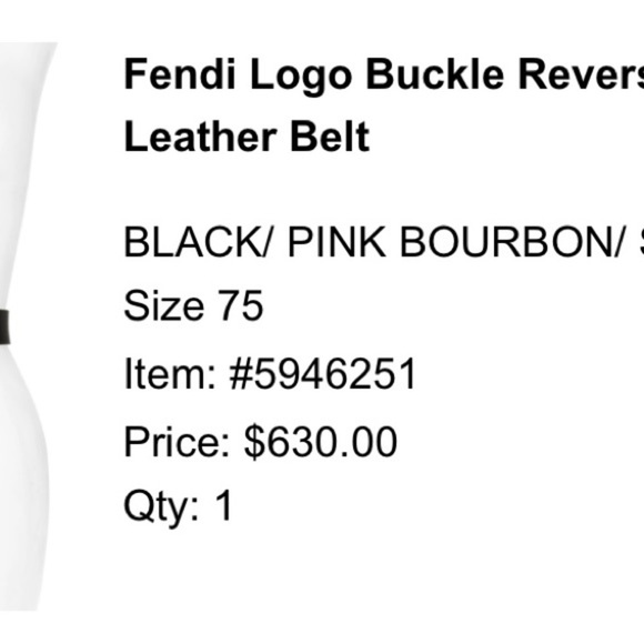 FENDI gold logo buckle reversible calfskin leather belt in blush and black 75
